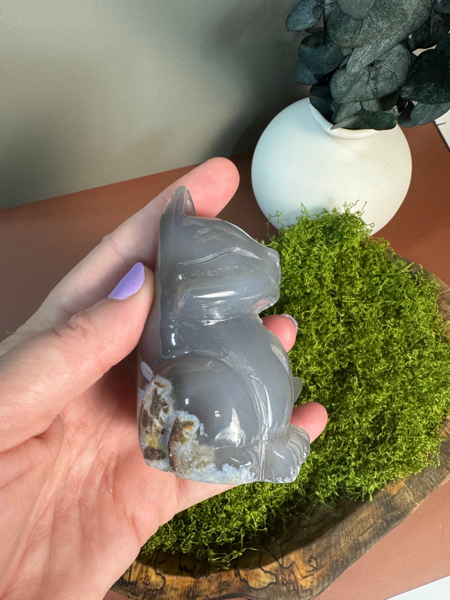 Druzy Blue Agate Fox Carving