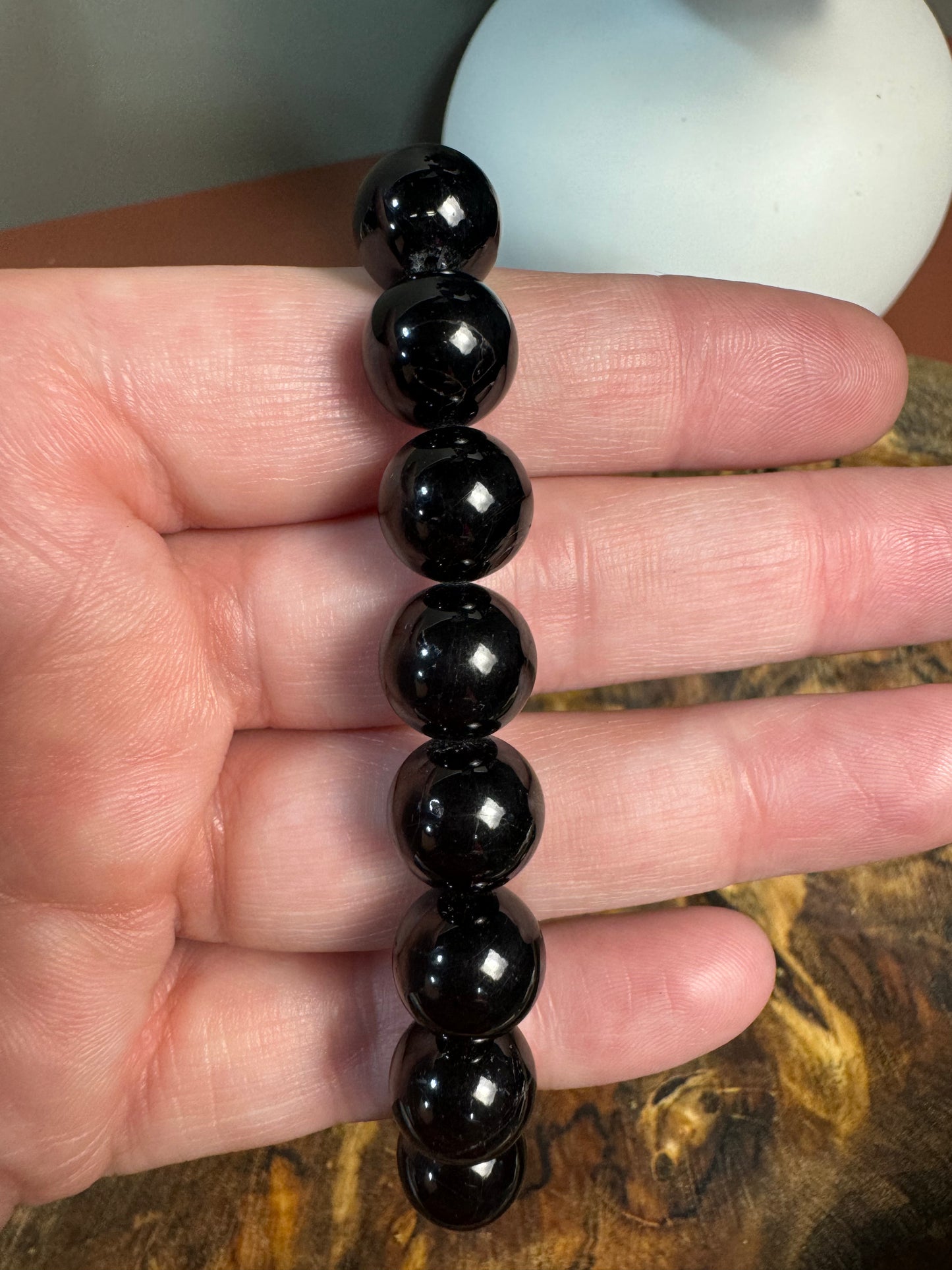Black Tourmaline Bead Bracelet - High Quality - 11mm