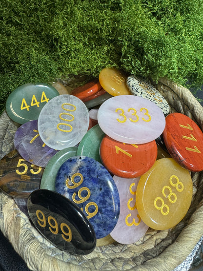 Crystal Flat Stone with Angel Numbers