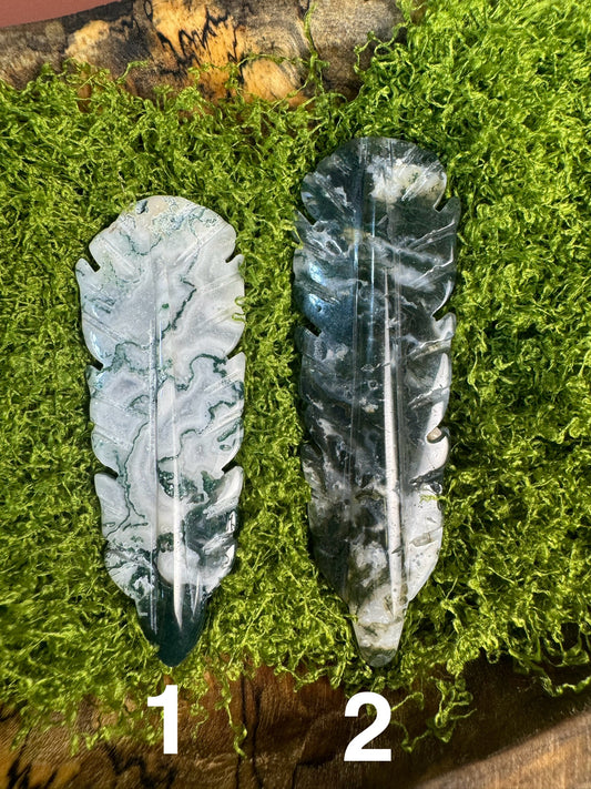 Moss Agate Feather - Small (You Choose)