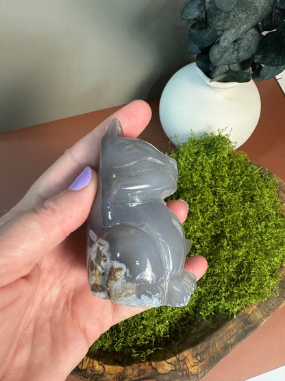 Druzy Blue Agate Fox Carving