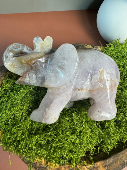 Large Elephant Carving - Amethyst, Quartz, and Mexican Crazy Lace Agate Mix