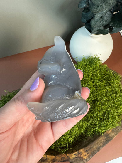 Druzy Blue Agate Fox Carving