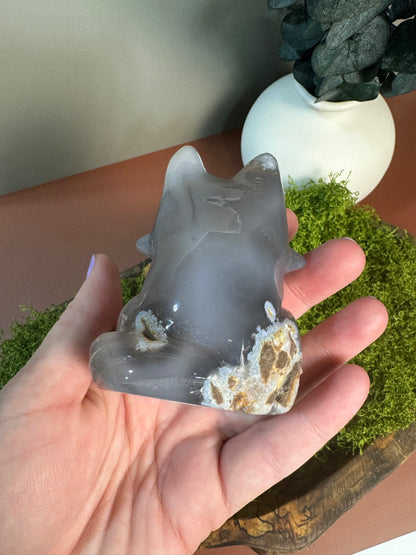 Druzy Blue Agate Fox Carving