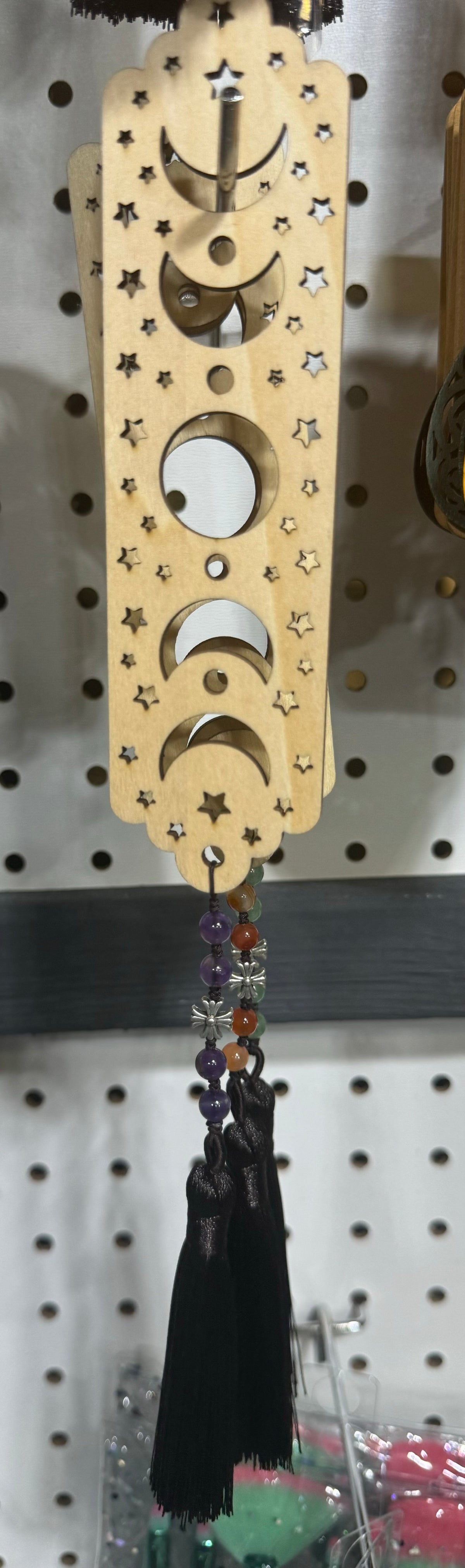 Wooden Bookmark - Moon Phases w/ crystals