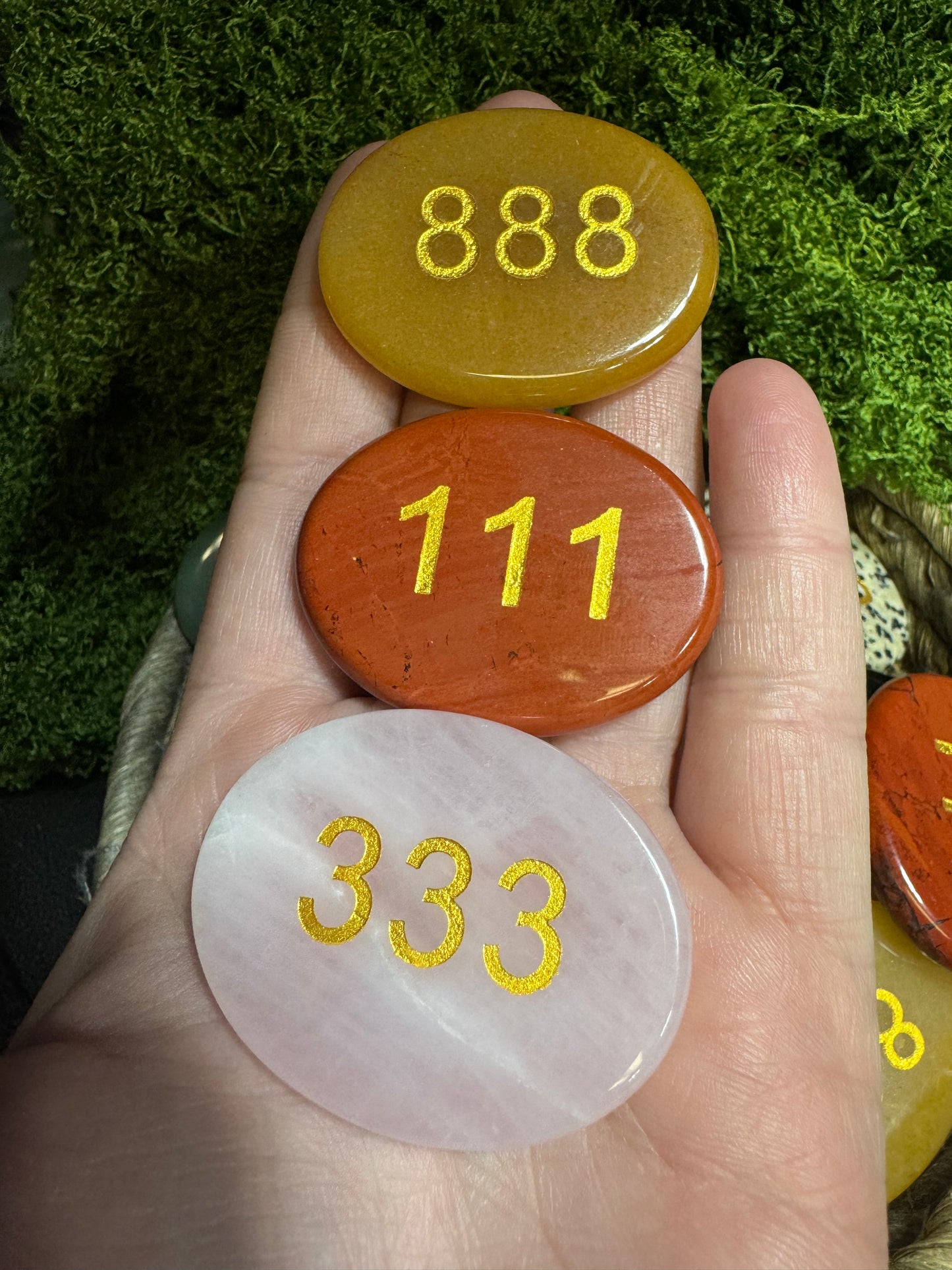 Crystal Flat Stone with Angel Numbers