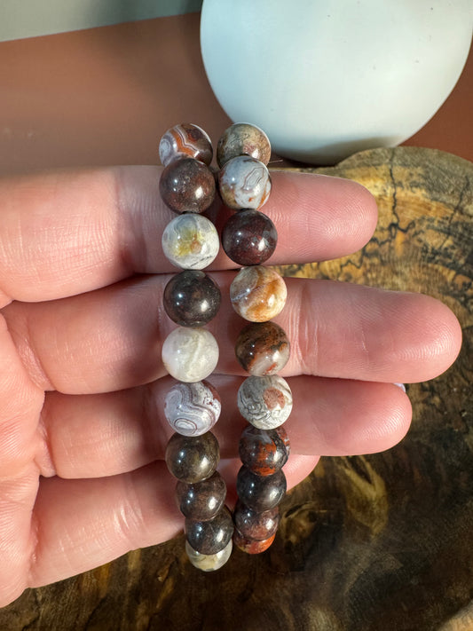 Mexican Crazy Lace Agate Bead Bracelet  - 8mm (Intuitively Selected)