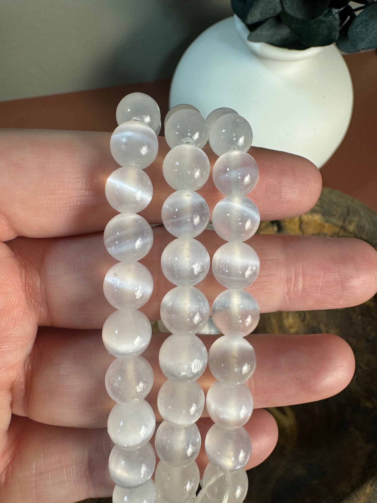 Satin Spar (Selenite) Bead Bracelet - 8mm (Intuitively Chosen)