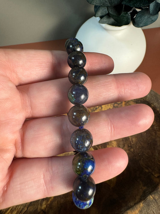 Azurite and Malachite Bead Bracelet - High Quality - 10mm