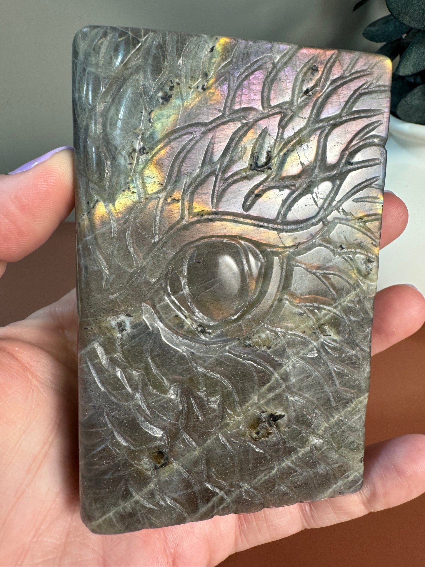 Labradorite Dragon Book Carving