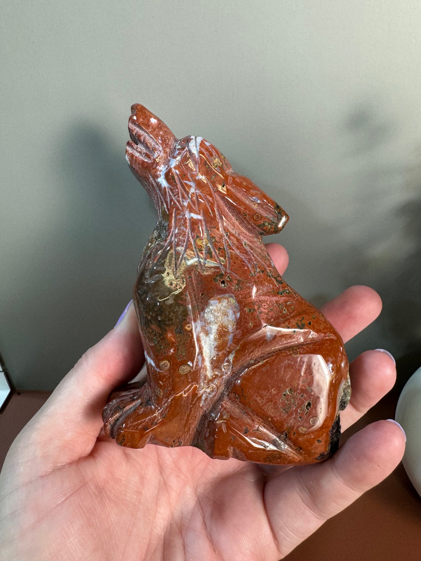 Sea Jasper Wolf Carving - Large